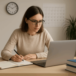 woman on a laptop taking online class