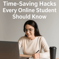 Time-Saving Hacks Every Online Student Should Know text and female student